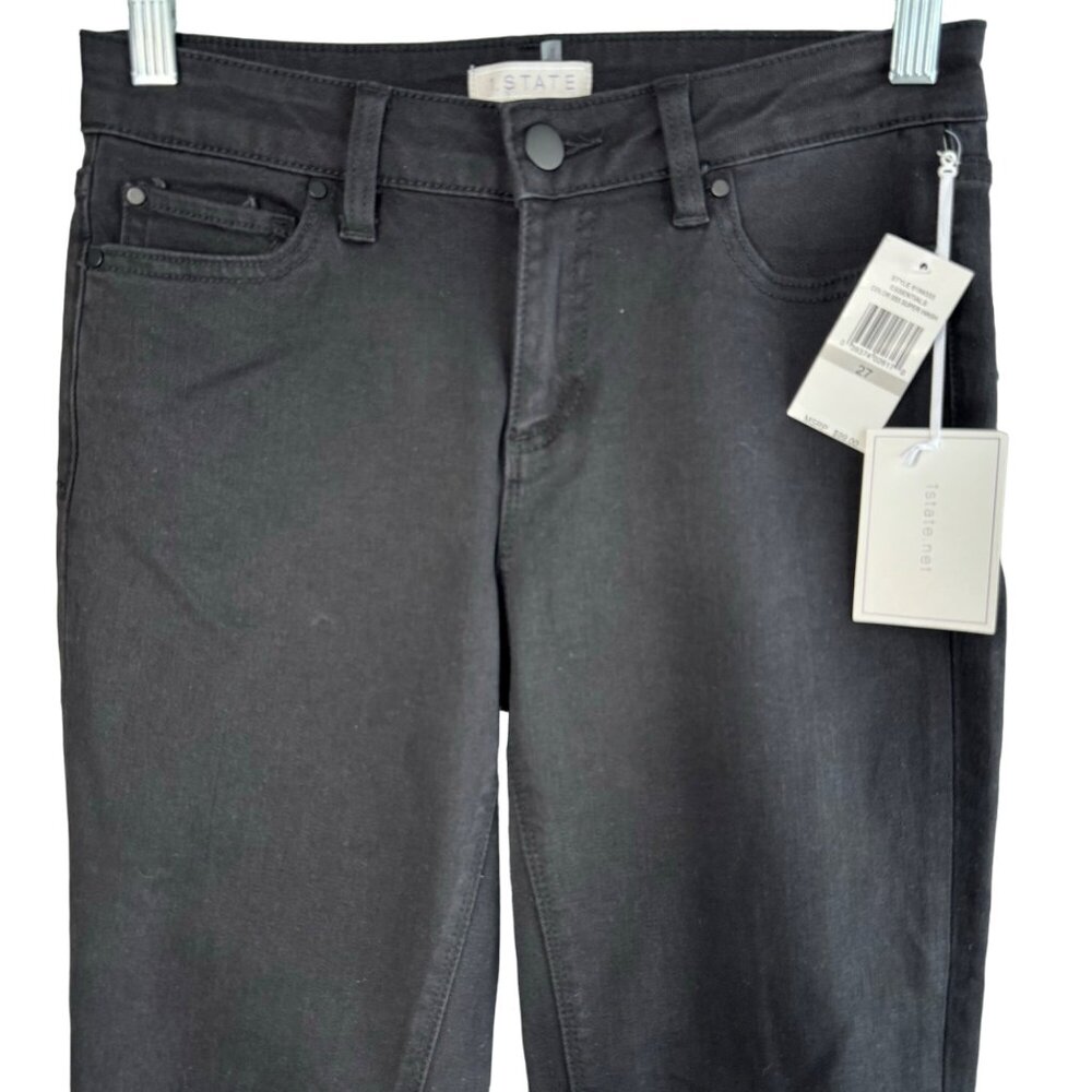 1.STATE Frayed Released Hem Skinny Black Jeans Womens Size 27 Super Wash Denim - Picture 12 of 12